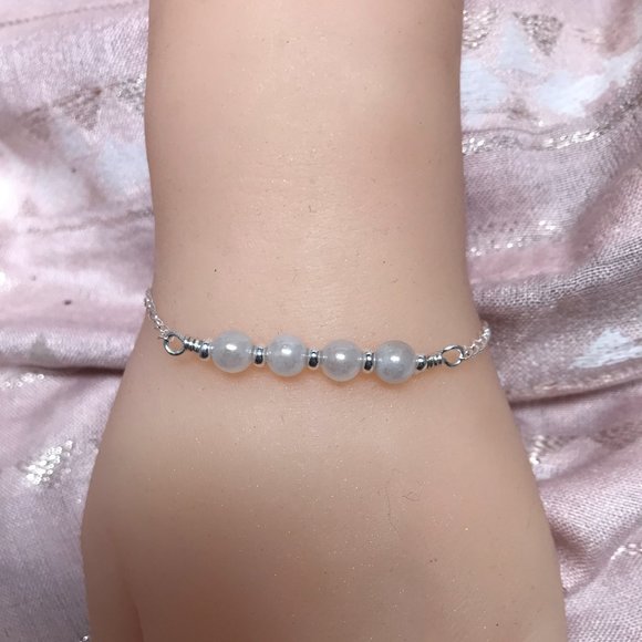 Moonstone Sterling Silver Bracelet- Moonstone Beaded Bar Style Bracelet - Picture 4 of 7